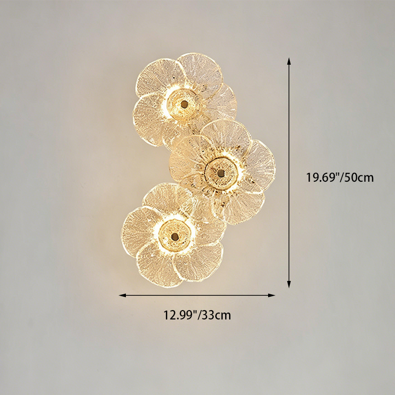 Traditionelle runde LED-Wandleuchte aus Metall und Glas im französischen Stil mit Blumenmotiv fürs Wohnzimmer 