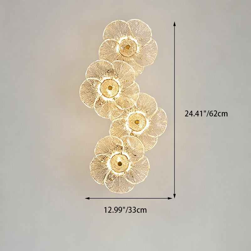 Traditionelle runde LED-Wandleuchte aus Metall und Glas im französischen Stil mit Blumenmotiv fürs Wohnzimmer 
