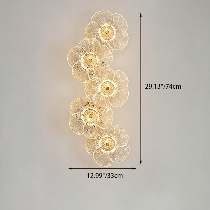 Traditionelle runde LED-Wandleuchte aus Metall und Glas im französischen Stil mit Blumenmotiv fürs Wohnzimmer 