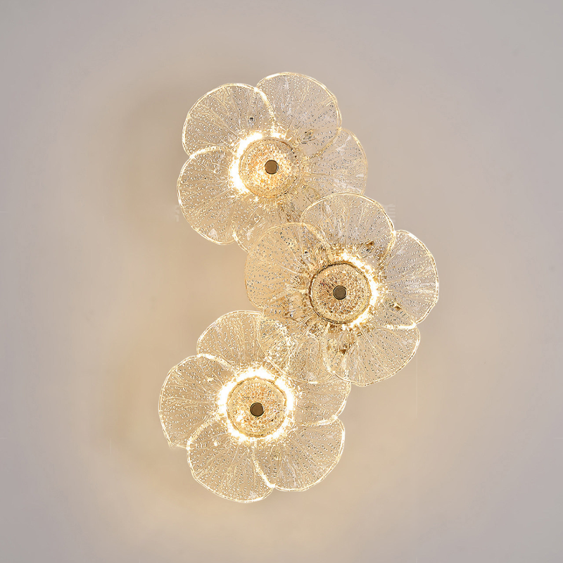 Traditionelle runde LED-Wandleuchte aus Metall und Glas im französischen Stil mit Blumenmotiv fürs Wohnzimmer 