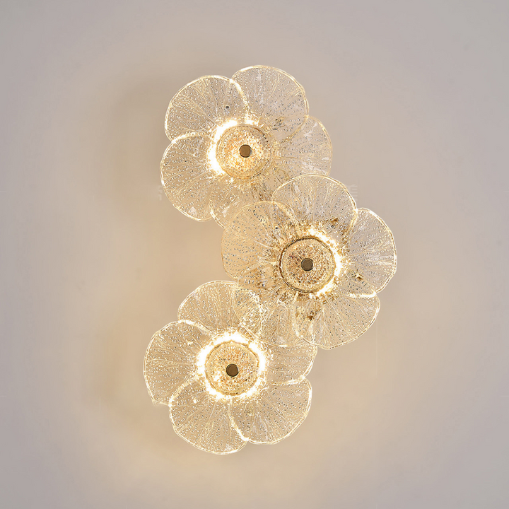 Traditionelle runde LED-Wandleuchte aus Metall und Glas im französischen Stil mit Blumenmotiv fürs Wohnzimmer 