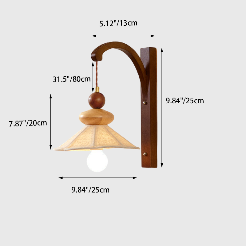 Traditional Chinese Fabric Solid Wood Round Rectangular Umbrella 1 Light Wall Sconce Lamp For Living Room