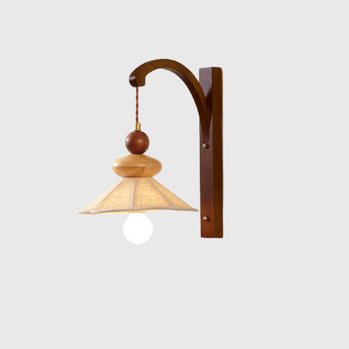 Traditional Chinese Fabric Solid Wood Round Rectangular Umbrella 1 Light Wall Sconce Lamp For Living Room