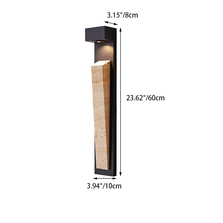 Traditional Chinese Carbon Steel Travertine Waterproof Rectangular LED Wall Sconce Lamp For Outdoor Patio