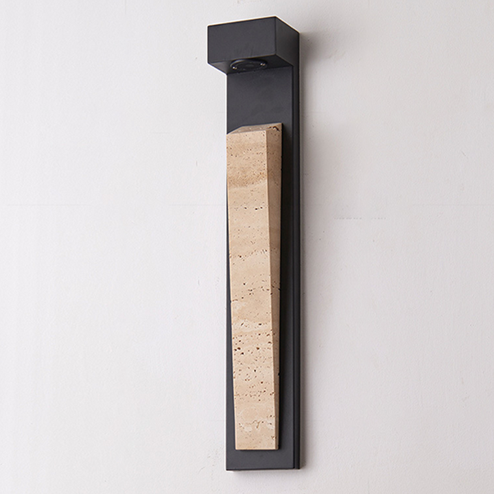 Traditional Chinese Carbon Steel Travertine Waterproof Rectangular LED Wall Sconce Lamp For Outdoor Patio
