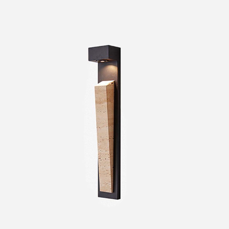 Traditional Chinese Carbon Steel Travertine Waterproof Rectangular LED Wall Sconce Lamp For Outdoor Patio