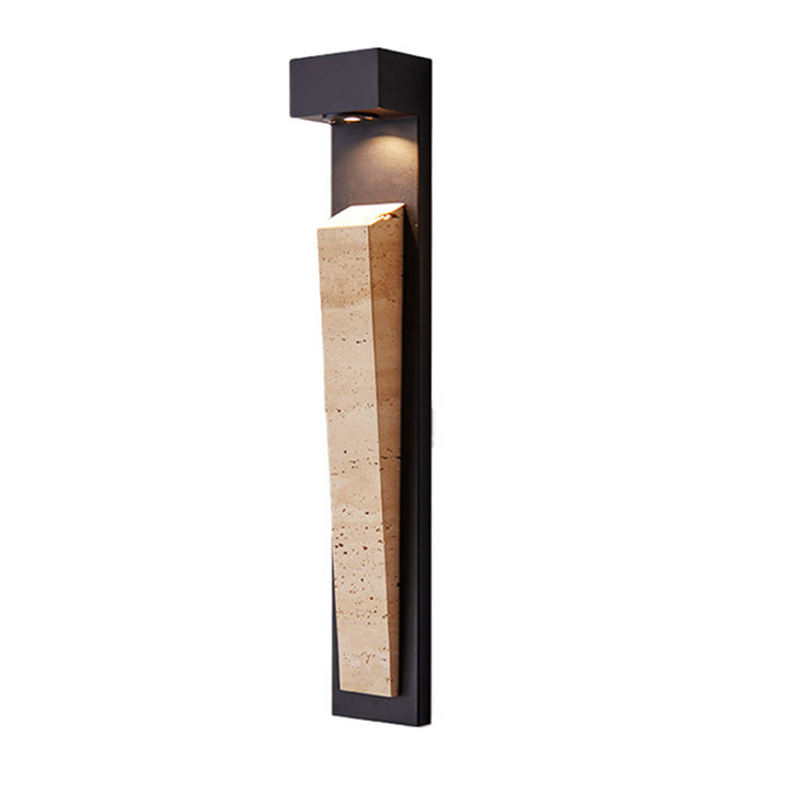Traditional Chinese Carbon Steel Travertine Waterproof Rectangular LED Wall Sconce Lamp For Outdoor Patio