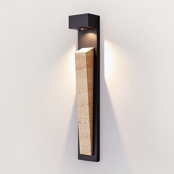 Traditional Chinese Carbon Steel Travertine Waterproof Rectangular LED Wall Sconce Lamp For Outdoor Patio