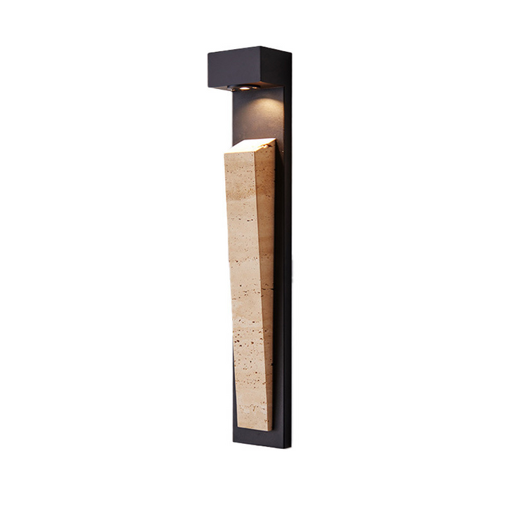Traditional Chinese Carbon Steel Travertine Waterproof Rectangular LED Wall Sconce Lamp For Outdoor Patio