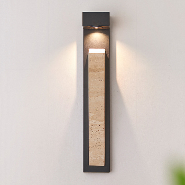 Traditional Chinese Carbon Steel Travertine Waterproof Rectangular LED Wall Sconce Lamp For Outdoor Patio