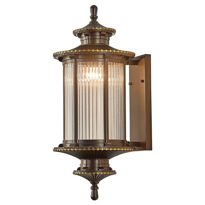 Traditionelle chinesische Wandleuchte für den Außenbereich aus verzinktem Stahl und Glas in sechseckiger/rechteckiger Form, 1/2-flammig, für Terrasse 