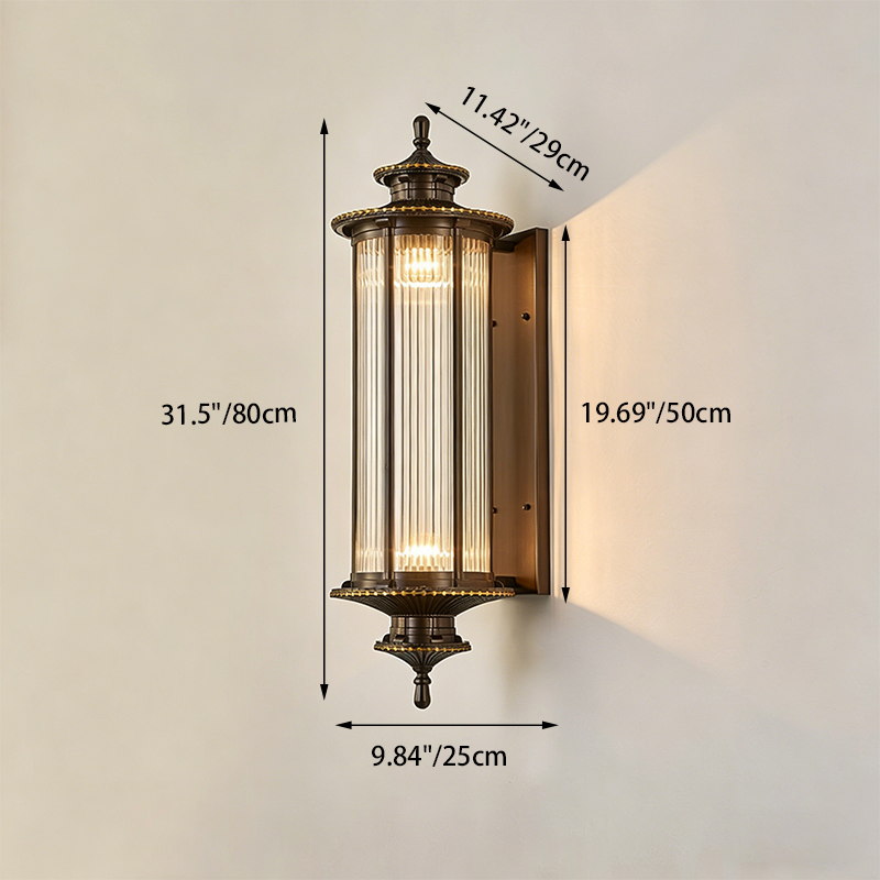 Traditionelle chinesische Wandleuchte für den Außenbereich aus verzinktem Stahl und Glas in sechseckiger/rechteckiger Form, 1/2-flammig, für Terrasse 