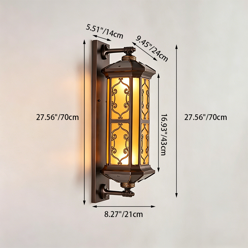 Traditional Vintage Galvanized Steel Aluminum Glass Rectangular Carved 2-Light Wall Sconce Lamp For Outdoor Patio