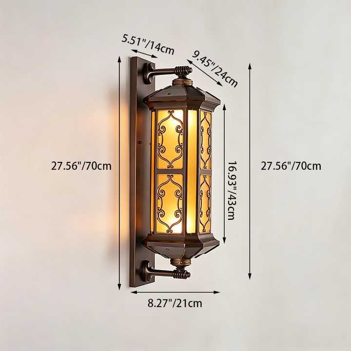 Traditional Vintage Galvanized Steel Aluminum Glass Rectangular Carved 2-Light Wall Sconce Lamp For Outdoor Patio