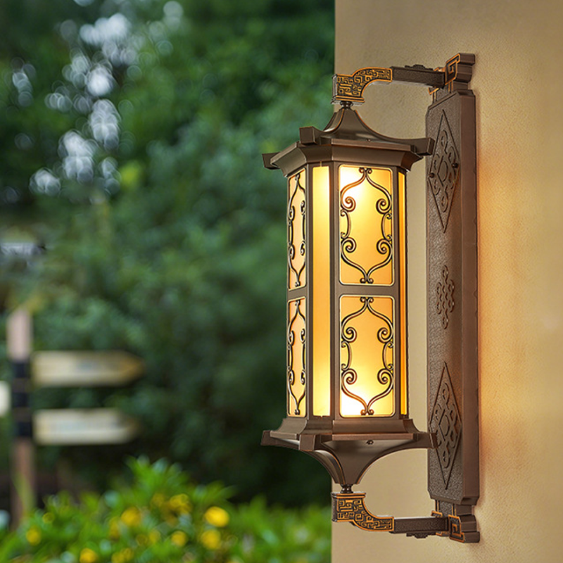 Traditional Vintage Galvanized Steel Aluminum Glass Rectangular Carved 2-Light Wall Sconce Lamp For Outdoor Patio