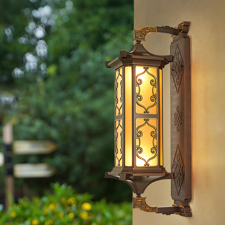 Traditional Vintage Galvanized Steel Aluminum Glass Rectangular Carved 2-Light Wall Sconce Lamp For Outdoor Patio