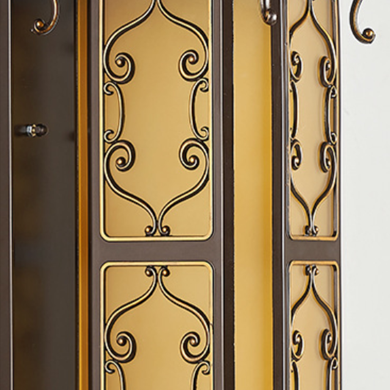 Traditional Vintage Galvanized Steel Aluminum Glass Rectangular Carved 2-Light Wall Sconce Lamp For Outdoor Patio