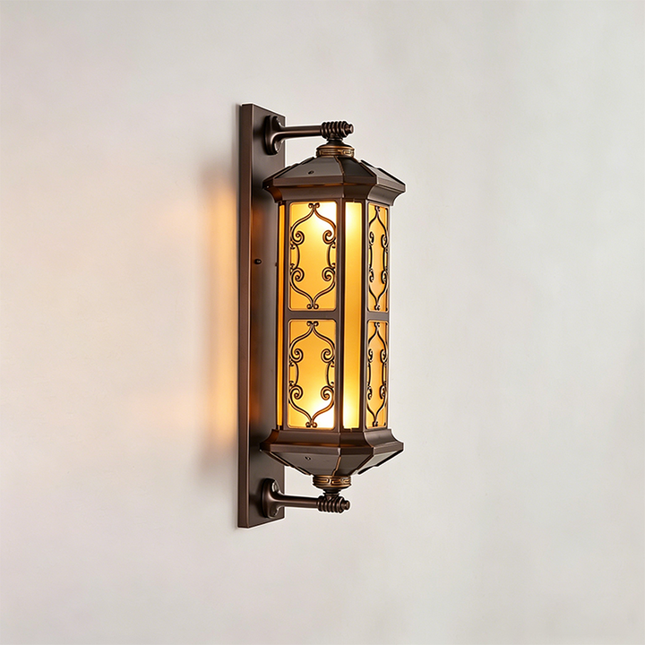 Traditional Vintage Galvanized Steel Aluminum Glass Rectangular Carved 2-Light Wall Sconce Lamp For Outdoor Patio