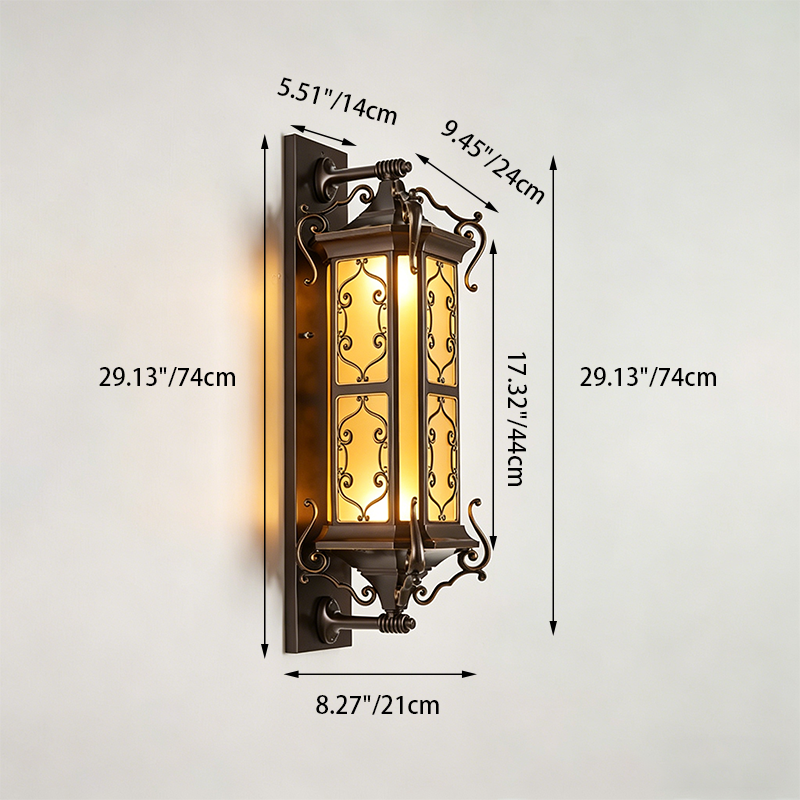 Traditional Vintage Galvanized Steel Aluminum Glass Rectangular Carved 2-Light Wall Sconce Lamp For Outdoor Patio