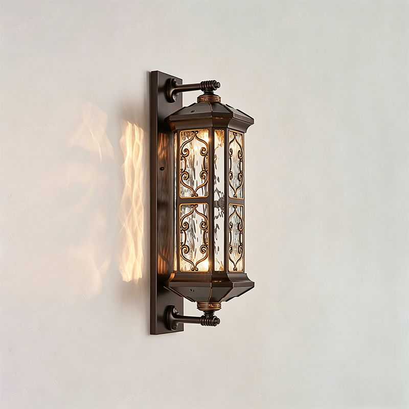 Traditional Vintage Galvanized Steel Aluminum Glass Rectangular Carved 2-Light Wall Sconce Lamp For Outdoor Patio