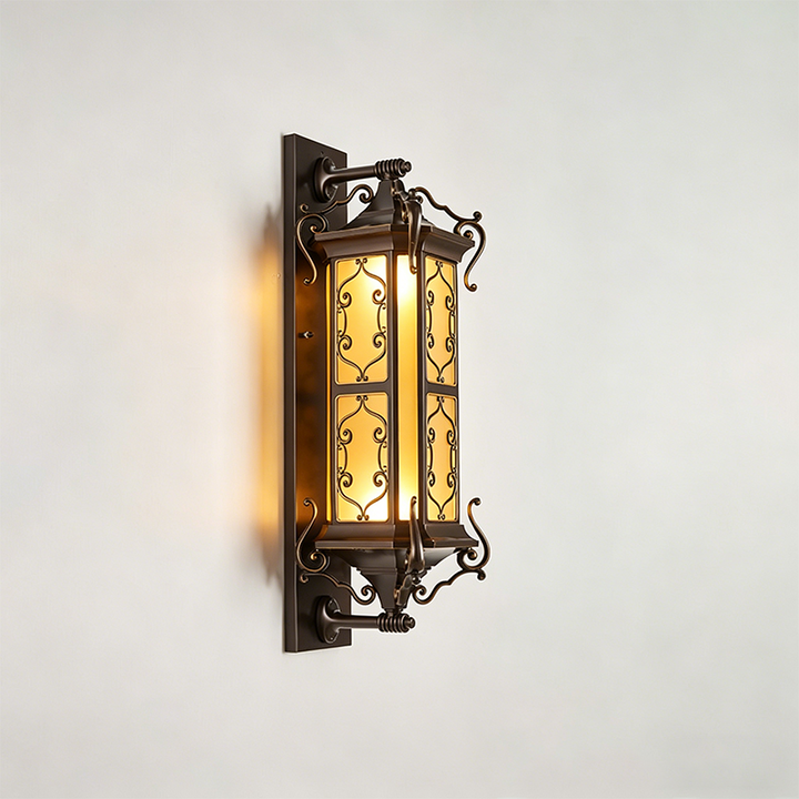Traditional Vintage Galvanized Steel Aluminum Glass Rectangular Carved 2-Light Wall Sconce Lamp For Outdoor Patio