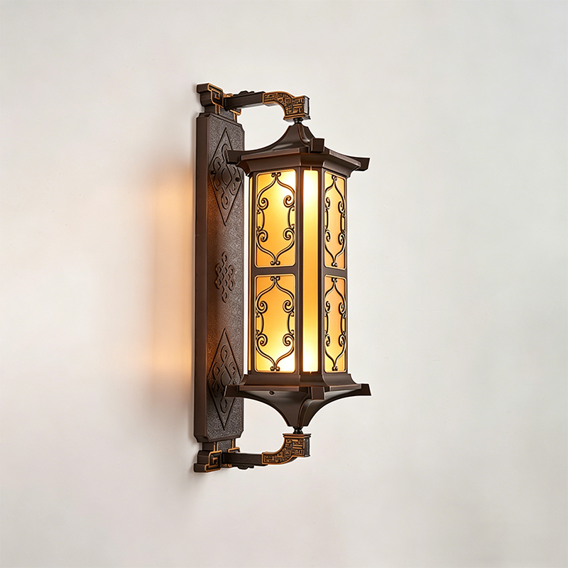 Traditional Vintage Galvanized Steel Aluminum Glass Rectangular Carved 2-Light Wall Sconce Lamp For Outdoor Patio