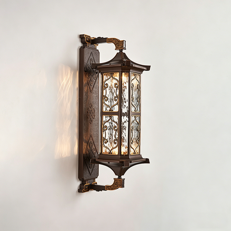 Traditional Vintage Galvanized Steel Aluminum Glass Rectangular Carved 2-Light Wall Sconce Lamp For Outdoor Patio