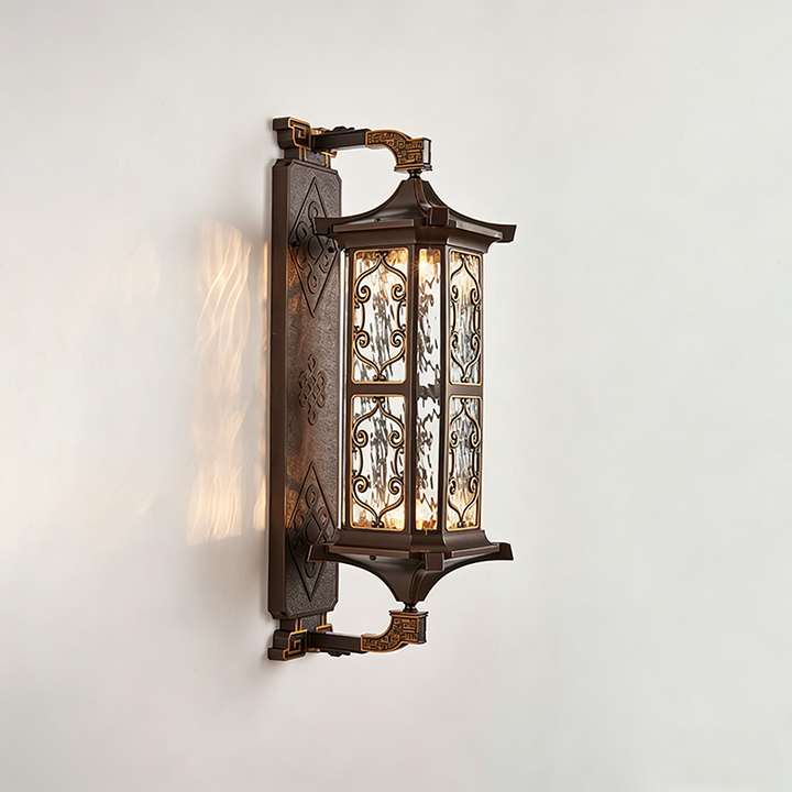 Traditional Vintage Galvanized Steel Aluminum Glass Rectangular Carved 2-Light Wall Sconce Lamp For Outdoor Patio