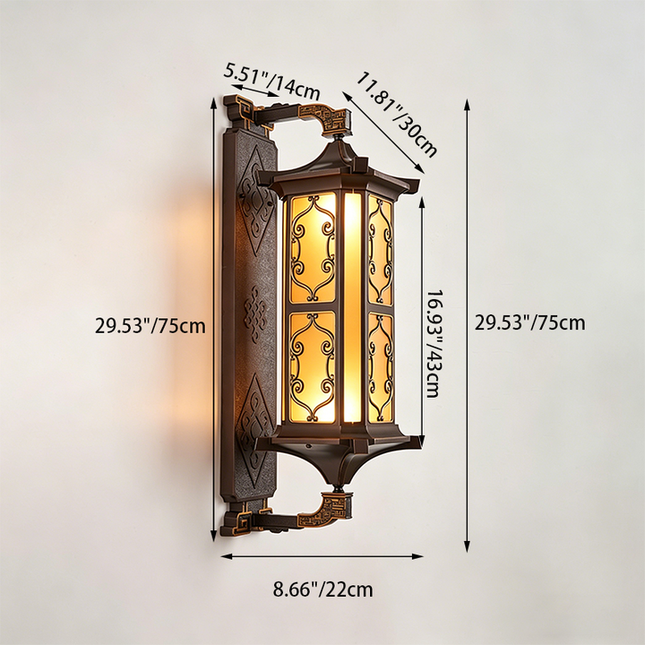 Traditional Vintage Galvanized Steel Aluminum Glass Rectangular Carved 2-Light Wall Sconce Lamp For Outdoor Patio