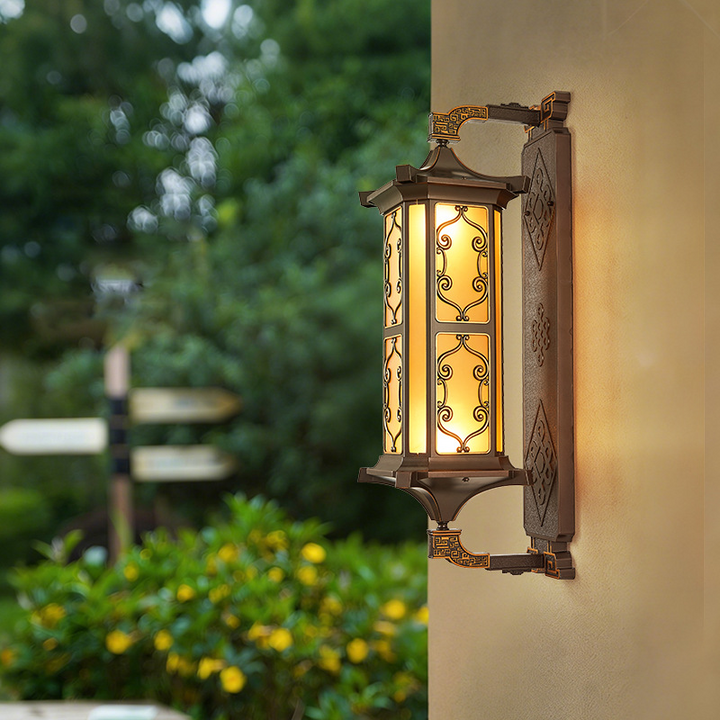 Traditional Vintage Galvanized Steel Aluminum Glass Rectangular Carved 2-Light Wall Sconce Lamp For Outdoor Patio
