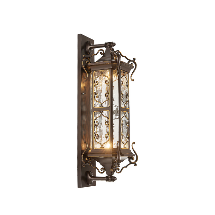Traditional Vintage Galvanized Steel Aluminum Glass Rectangular Carved 2-Light Wall Sconce Lamp For Outdoor Patio