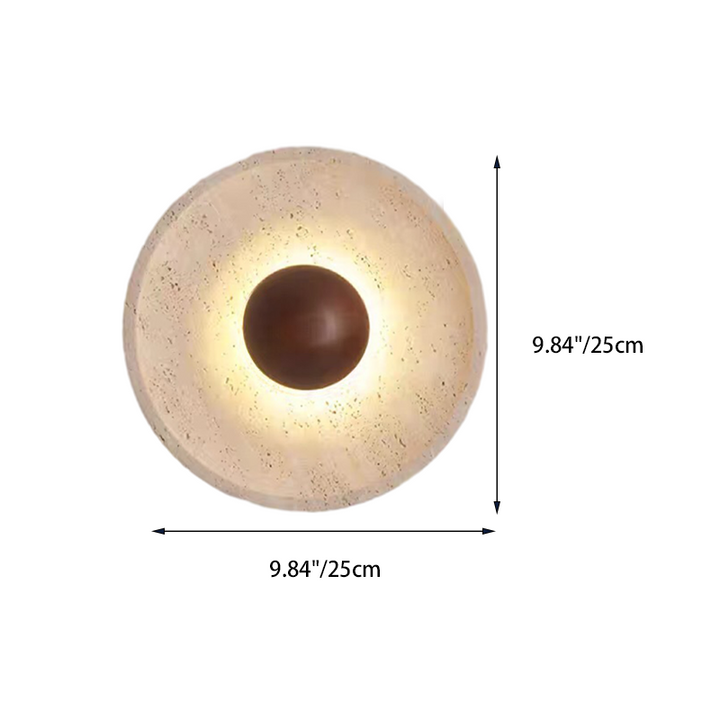 Lámpara de pared LED redonda con madera maciza y travertino de estilo chino tradicional para sala de estar 