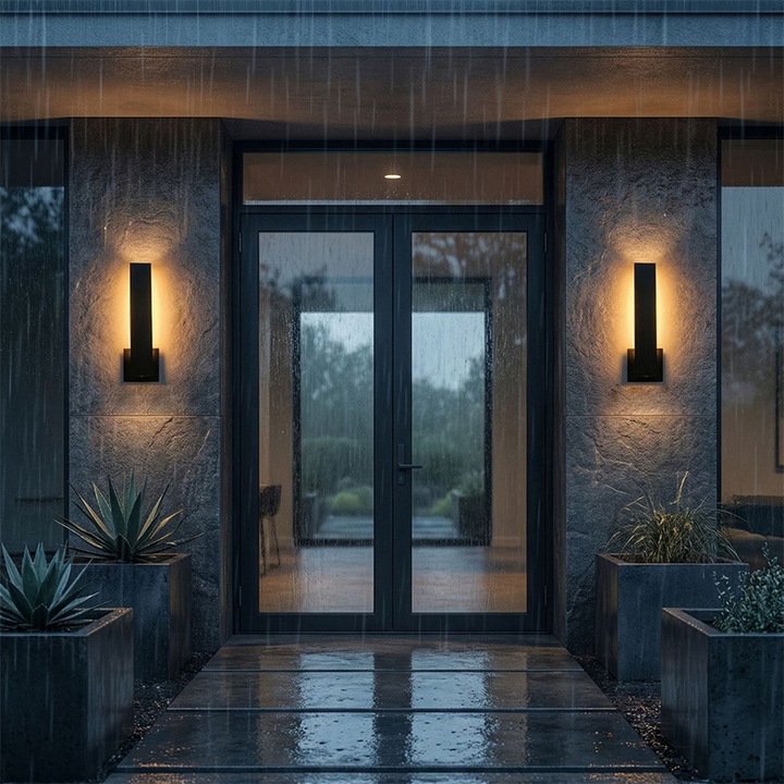 Moderne minimalistische rechteckige wasserdichte LED-Wandleuchte aus Aluminium, Eisen und PVC für den Außenbereich 