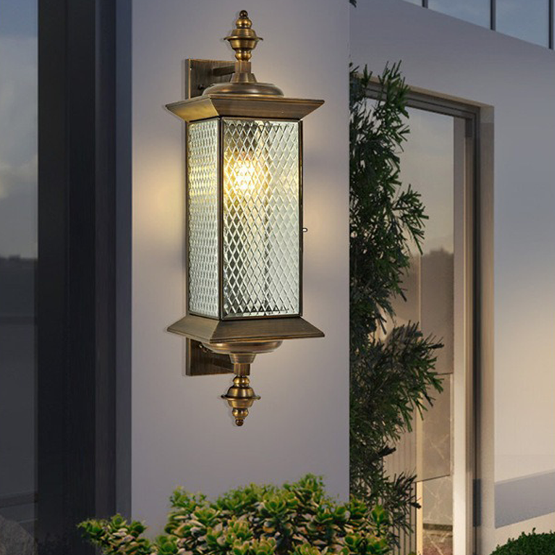 Contemporary Scandinavian Copper Glass Diamond Square 1/2 Light Wall Sconce Lamp For Outdoor Patio