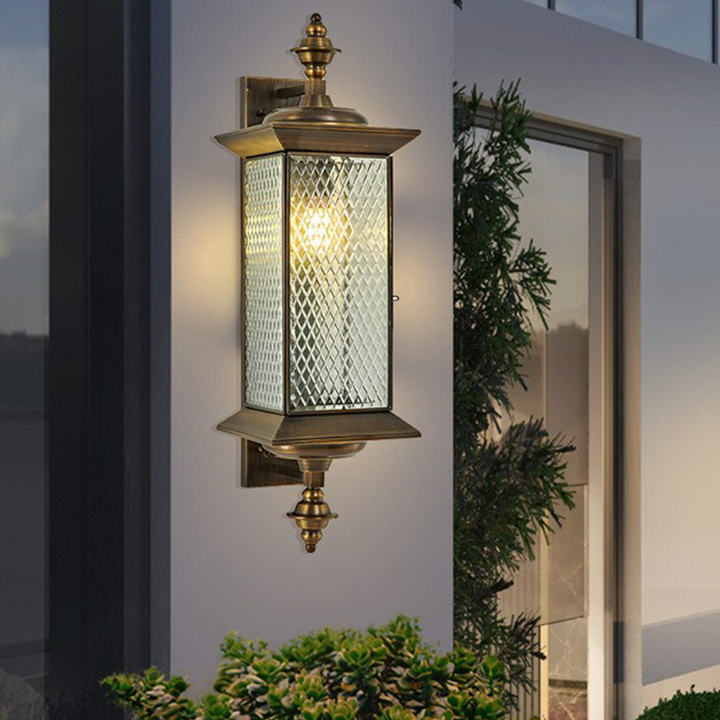 Contemporary Scandinavian Copper Glass Diamond Square 1/2 Light Wall Sconce Lamp For Outdoor Patio