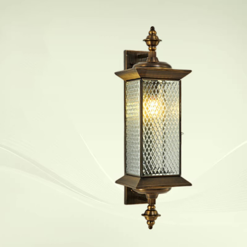 Contemporary Scandinavian Copper Glass Diamond Square 1/2 Light Wall Sconce Lamp For Outdoor Patio