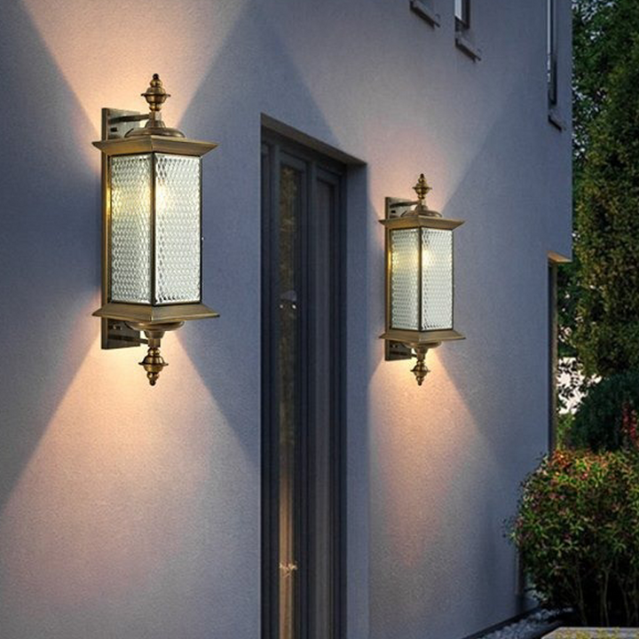 Contemporary Scandinavian Copper Glass Diamond Square 1/2 Light Wall Sconce Lamp For Outdoor Patio