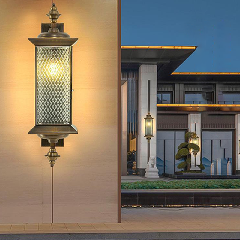 Contemporary Scandinavian Copper Glass Diamond Square 1/2 Light Wall Sconce Lamp For Outdoor Patio