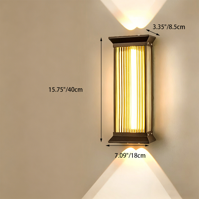 Traditional Chinese Stainless Steel Glass Ribbed Rectangular LED Wall Sconce Lamp For Outdoor Patio