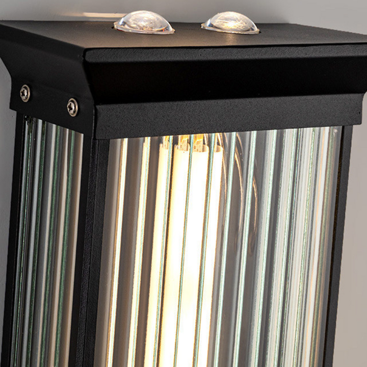 Traditional Chinese Stainless Steel Glass Ribbed Rectangular LED Wall Sconce Lamp For Outdoor Patio