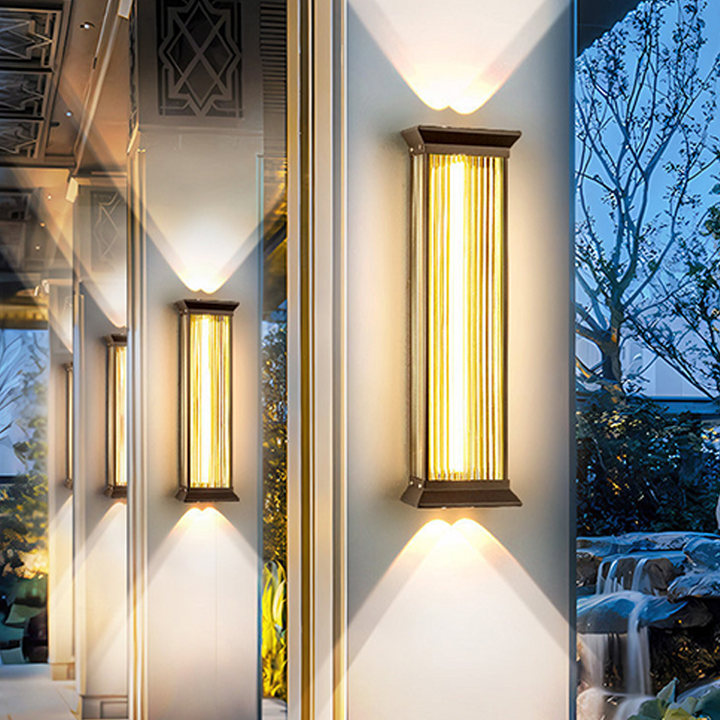 Traditional Chinese Stainless Steel Glass Ribbed Rectangular LED Wall Sconce Lamp For Outdoor Patio