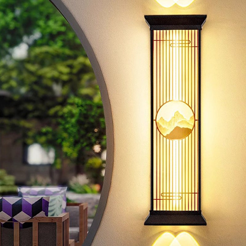 Traditional Chinese Stainless Steel Glass Ribbed Rectangular LED Wall Sconce Lamp For Outdoor Patio