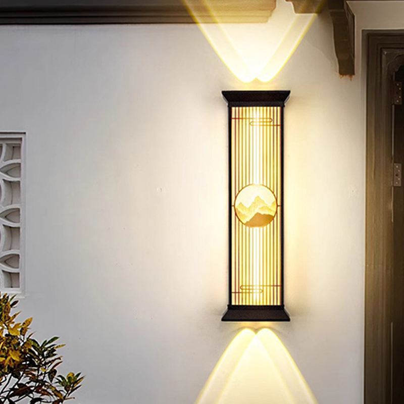 Traditional Chinese Stainless Steel Glass Ribbed Rectangular LED Wall Sconce Lamp For Outdoor Patio