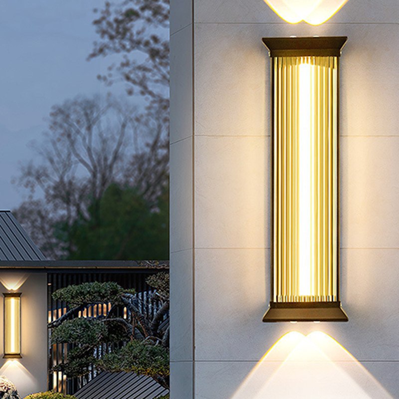 Traditional Chinese Stainless Steel Glass Ribbed Rectangular LED Wall Sconce Lamp For Outdoor Patio