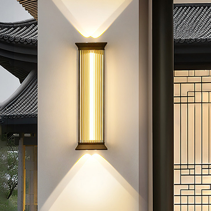 Traditional Chinese Stainless Steel Glass Ribbed Rectangular LED Wall Sconce Lamp For Outdoor Patio
