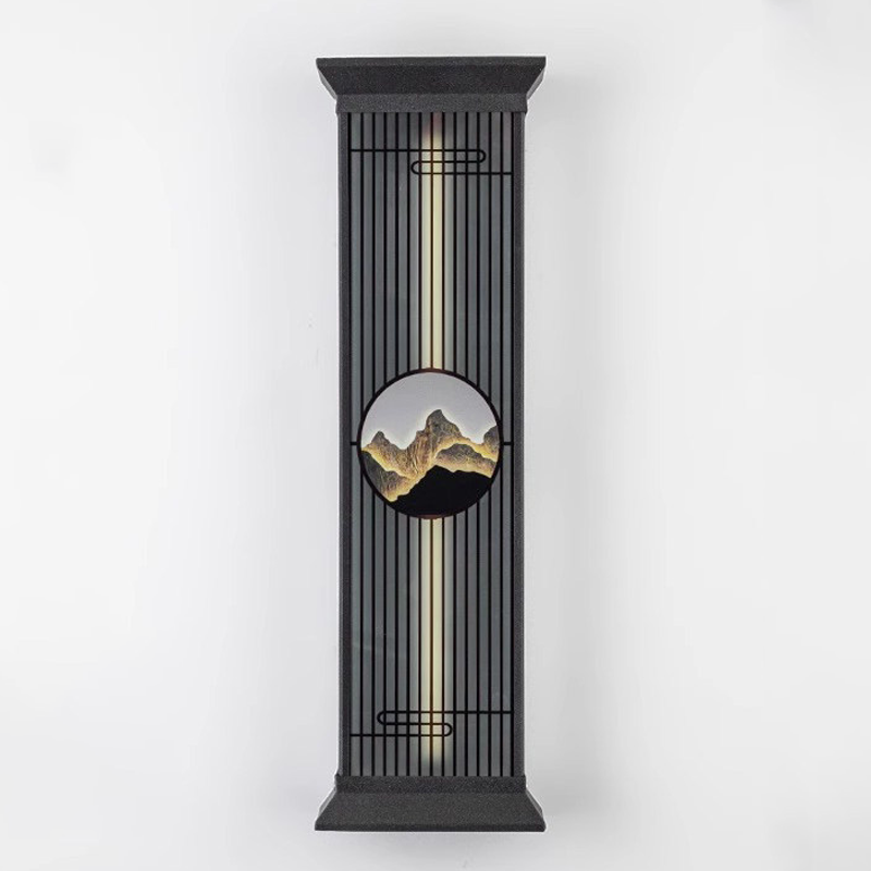 Traditional Chinese Stainless Steel Glass Ribbed Rectangular LED Wall Sconce Lamp For Outdoor Patio