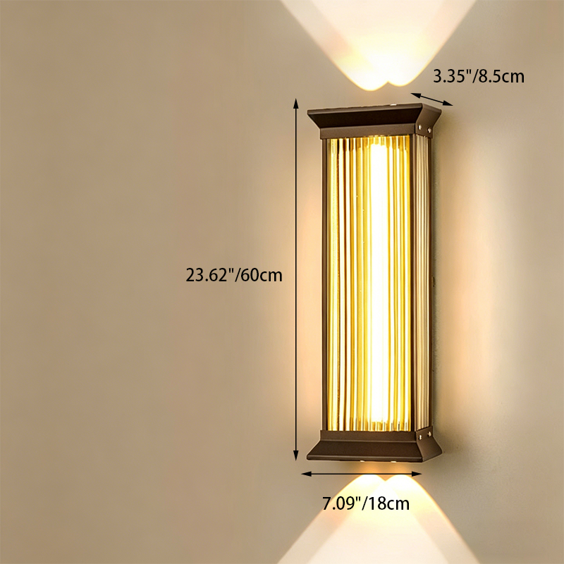 Traditional Chinese Stainless Steel Glass Ribbed Rectangular LED Wall Sconce Lamp For Outdoor Patio