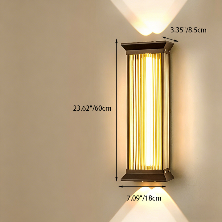 Traditional Chinese Stainless Steel Glass Ribbed Rectangular LED Wall Sconce Lamp For Outdoor Patio