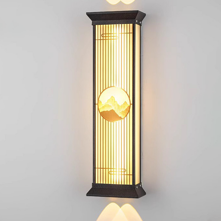 Traditional Chinese Stainless Steel Glass Ribbed Rectangular LED Wall Sconce Lamp For Outdoor Patio