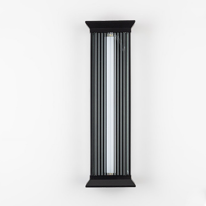 Traditional Chinese Stainless Steel Glass Ribbed Rectangular LED Wall Sconce Lamp For Outdoor Patio